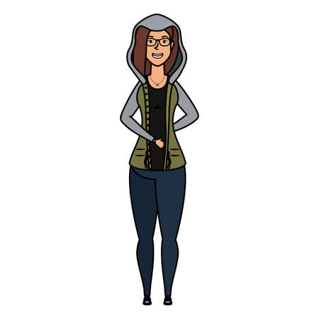 cute young woman with eyeglasses character vector illustration designのイラスト素材