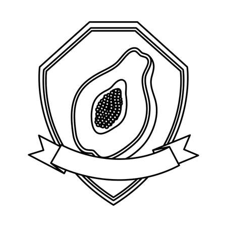 tropical papaya fruit with ribbon frame vector illustration designのイラスト素材