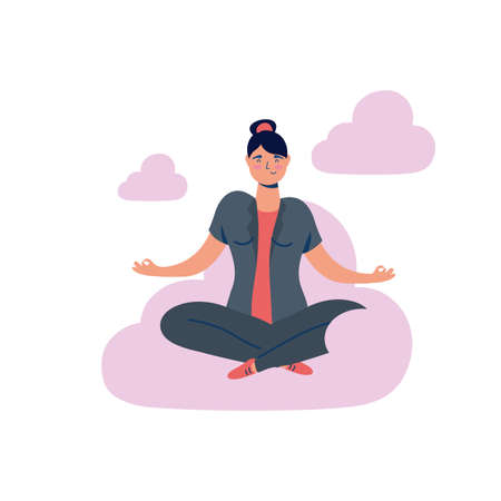 elegant business woman in lotus position on the cloud vector illustration designのイラスト素材