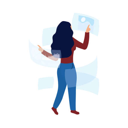 woman using reality virtual tech in interactive display vector illustration designのイラスト素材