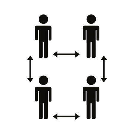 group of humans distance social silhouette style vector illustration designのイラスト素材