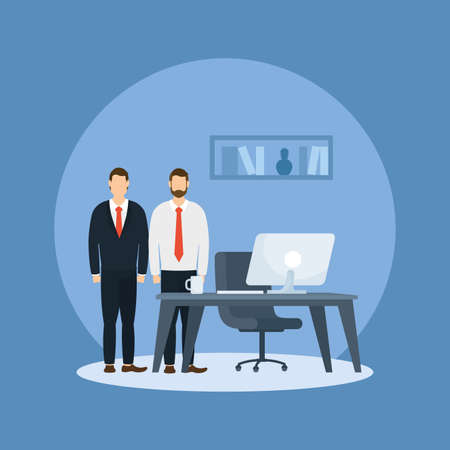 Businessmen and desk with computer design, Office business management and corporate theme Vector illustrationのイラスト素材