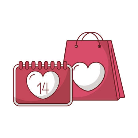 Heart bag and calendar design of love passion and romantic theme Vector illustrationのイラスト素材