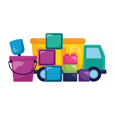 kids toys truck bucket cubes vector illustrationのイラスト素材
