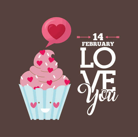 happy valentines day card with cupcake and hearts vector illustration designのイラスト素材