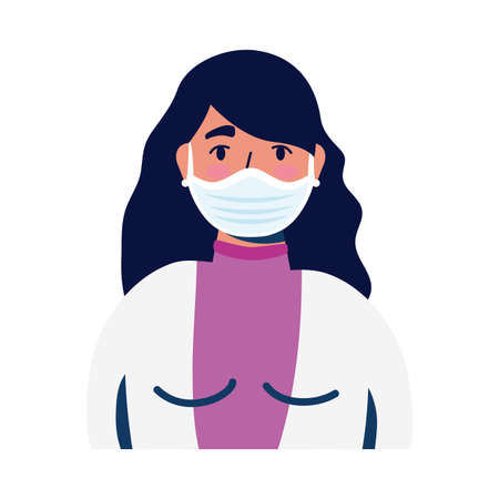 young woman wearing medical mask character vector illustration designのイラスト素材