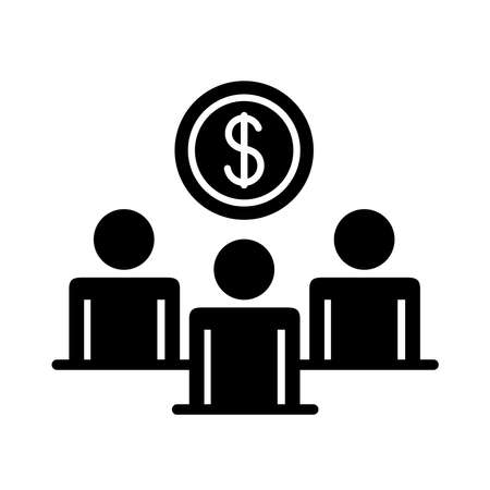 businessmen teamwork figures with coin dollar silhouette style icon vector illustration designのイラスト素材