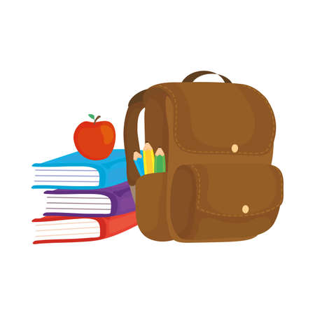 school bag with books and apple vector illustration designのイラスト素材
