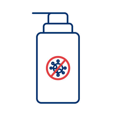 soap bottle with push cap covid 19 particle line style icon vector illustration designのイラスト素材