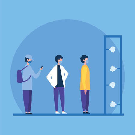 Kids with masks and sanitizer machine design, Disinfection service and clean theme Vector illustrationのイラスト素材