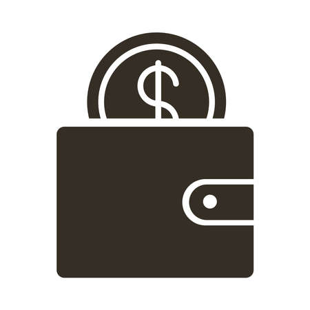 wallet with coin money dollar symbol silhouette style vector illustration designのイラスト素材