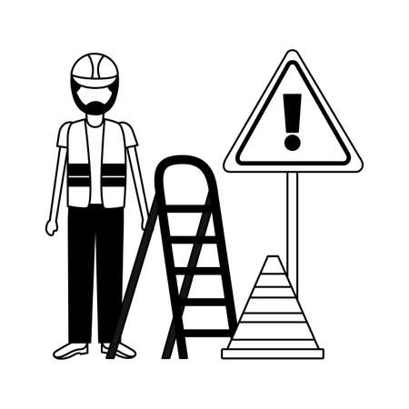 workers construction bricks stairs sign vector illustrationのイラスト素材