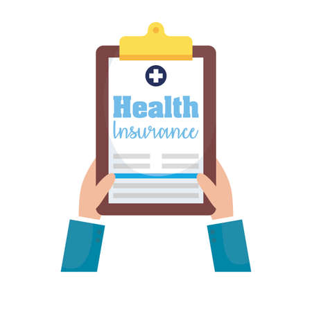 Hands holding health insurance document design of Medical care health and emergency theme Vector illustrationのイラスト素材