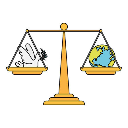 dove flying with olive branch and world planet in balance vector illustration designのイラスト素材