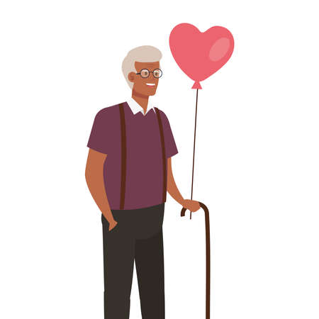 Grandfather with heart balloon design, Old man male person father grandparents family senior and people theme Vector illustrationのイラスト素材