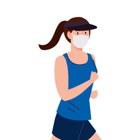 woman with mask and sportswear running design of medical care and covid 19 virus theme Vector illustrationのイラスト素材