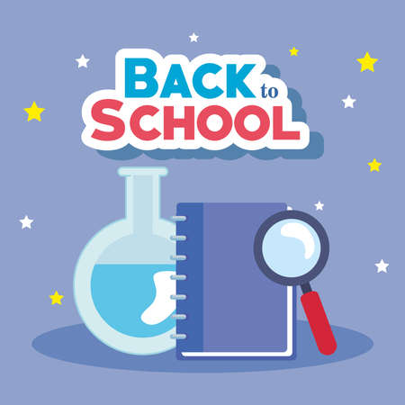 notebook flask and lupe design, Back to school eduacation class lesson theme Vector illustrationのイラスト素材