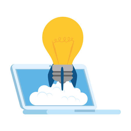 laptop with rocket light bulb design, Idea creativity genius and imagination theme Vector illustrationのイラスト素材
