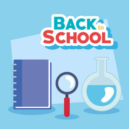 notebook lupe and flask design, Back to school eduacation class lesson theme Vector illustrationのイラスト素材