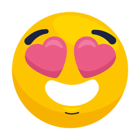 emoji lovely, face yellow with hearts in eyes, on white background vector illustration designのイラスト素材
