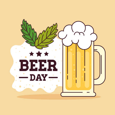 international beer day, august, with mug glass of beer drink vector illustration designのイラスト素材