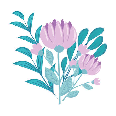 purple flowers with leaves design, natural floral nature plant ornament garden decoration and botany theme Vector illustrationのイラスト素材