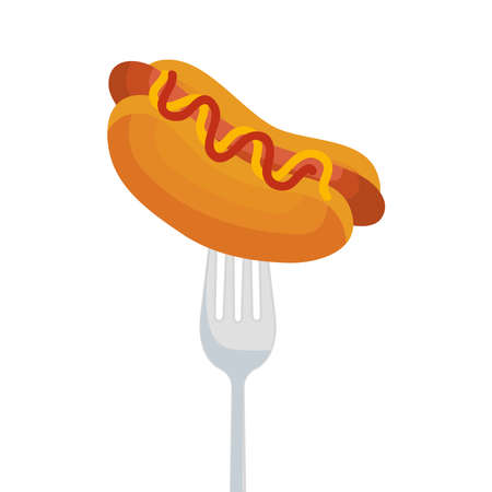 hot dog on fork design, food eat restaurant and menu theme Vector illustrationのイラスト素材