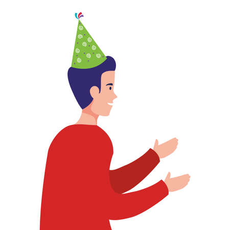 Man cartoon with hat design, Party celebration event happy birthday holiday surprise anniversary and decorative theme Vector illustrationのイラスト素材