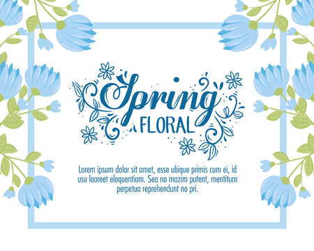 Wedding invitation with blue flowers and leaves design, Save the date and engagement theme Vector illustrationのイラスト素材