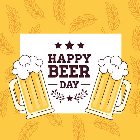 international beer day, august, mugs glass of beer vector illustration designのイラスト素材