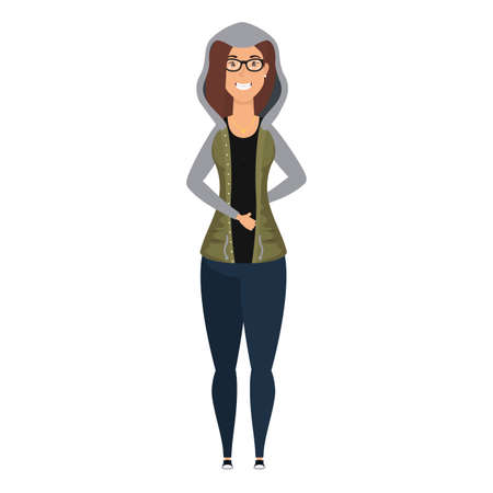 cute young woman with eyeglasses character vector illustration designのイラスト素材