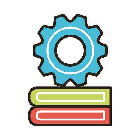 pile electronic books with gear education online line and fill style vector illustration designのイラスト素材