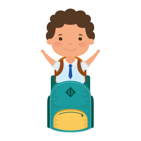 cute little student boy with schoolbag character vector illustration designのイラスト素材