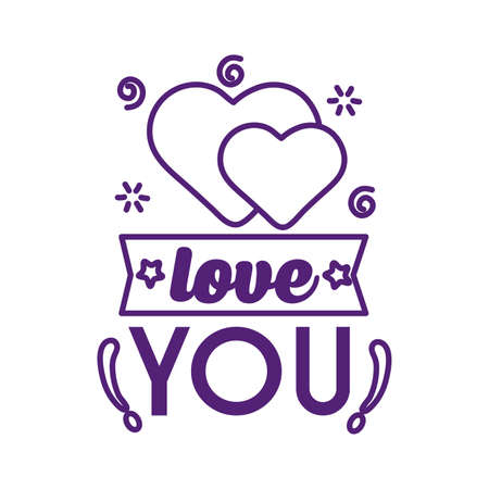 Love you text with hearts line style icon design of Passion and romantic theme Vector illustrationのイラスト素材