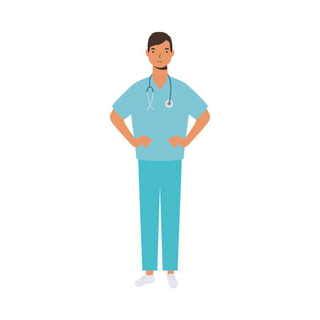 male doctor with uniform design of medical care and covid 19 virus theme Vector illustrationのイラスト素材