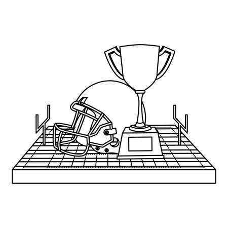 american football sport helmet with trophy cup and camp vector illustration designのイラスト素材