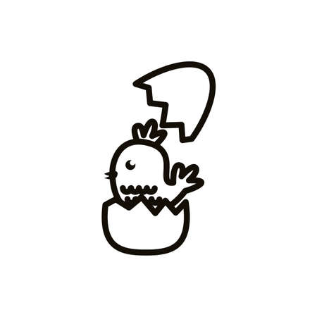 cute little chick in eggshell spring line style vector illustration designのイラスト素材