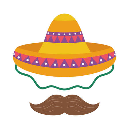 traditional mexican hat with mustache vector illustration designのイラスト素材
