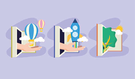 world book day textbooks literature knowledge vector illustrationのイラスト素材