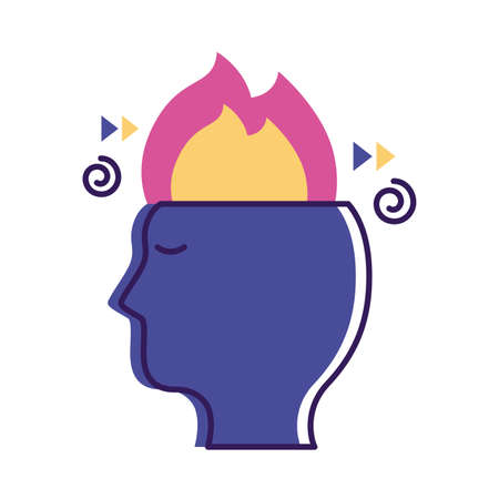 profile with flame mental health flat style icon vector illustration designのイラスト素材