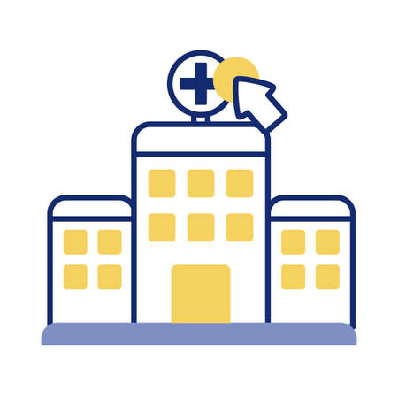 cursor mouse with hospital building health online line style vector illustration designのイラスト素材