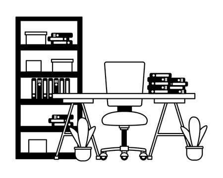office workplace furniture desk bookshelf vector illustrationのイラスト素材