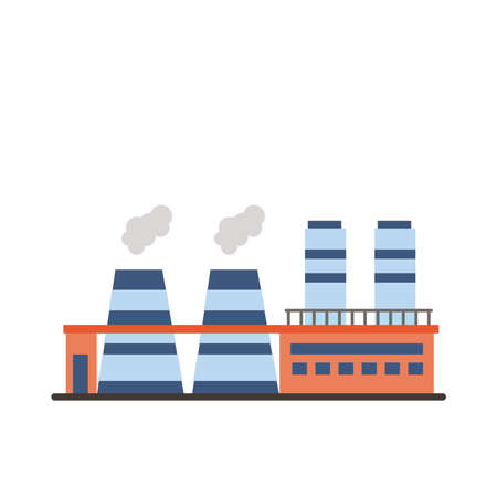 industry factory buildings and chimneys flat style icons vector illustration designのイラスト素材
