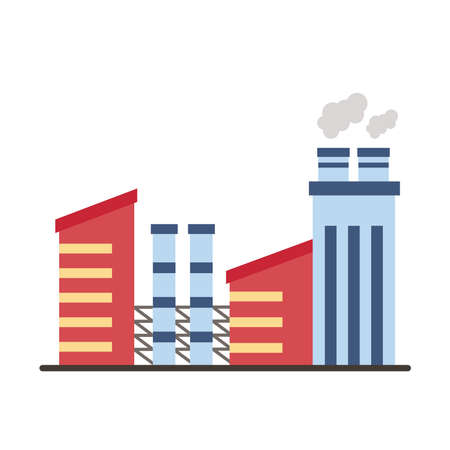 industry factory buildings and chimneys flat style icons vector illustration designのイラスト素材