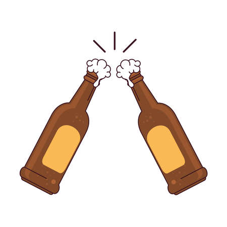 bottles of beer, cheers, on white background vector illustration designのイラスト素材