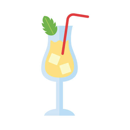 cup with cocktail and mint leaf drink flat style icon vector illustration designのイラスト素材