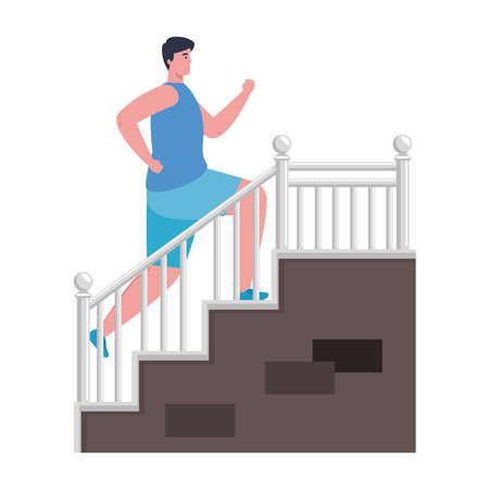 man running, climbing stairs, male athlete, sporty person vector illustration designのイラスト素材