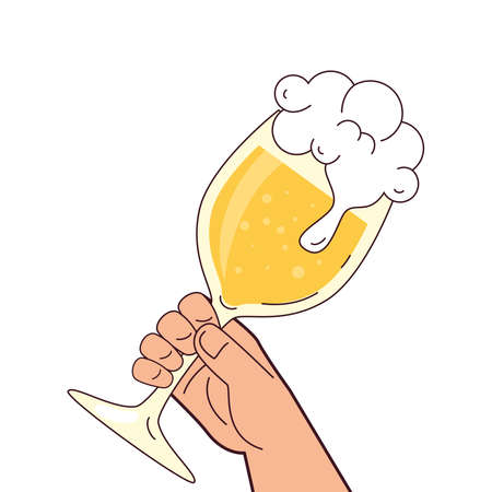 hand holding a beer cup glass, on white background illustration designのイラスト素材