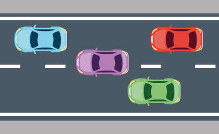 view aerial, of sedan cars vehicles in the vector illustration designのイラスト素材