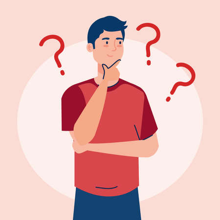 thoughtful man, young man thinking or solving problem vector illustration designのイラスト素材